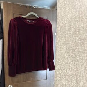 Chico's Red Puff Sleeve Velvet Blouse